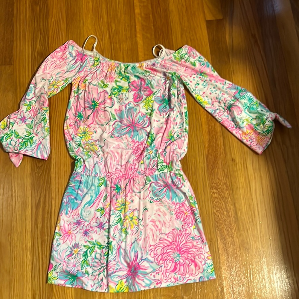 Lily Pulitzer off the shoulder romper with 3/4 sleeves